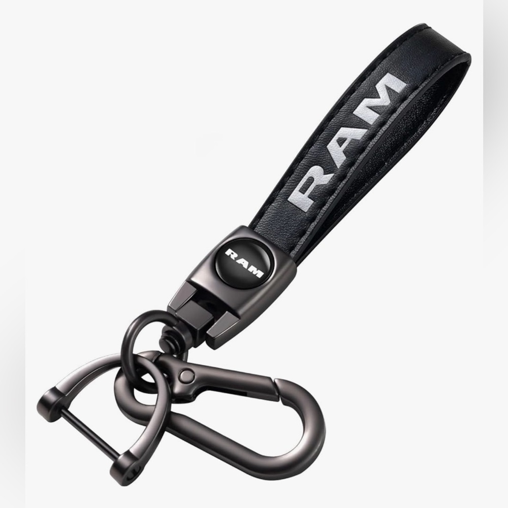Dodge Ram Logo Genuine Black Leather Car Keychain Key Chain Fob Ring Hol…
